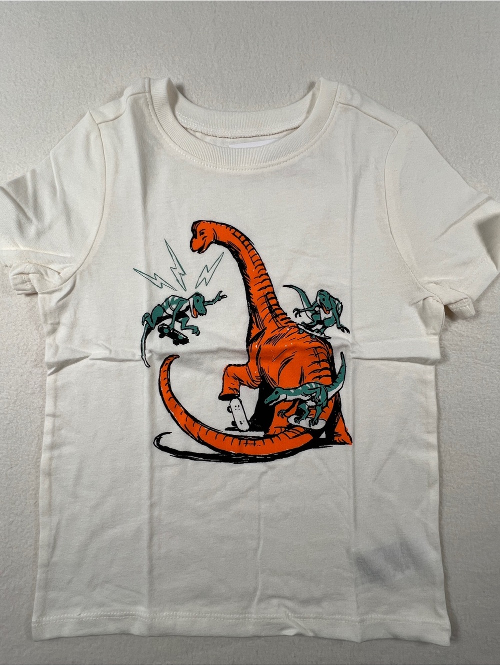 Old Navy Cream Tee with Orange Dinosaur and Teal Accents NWT 5t